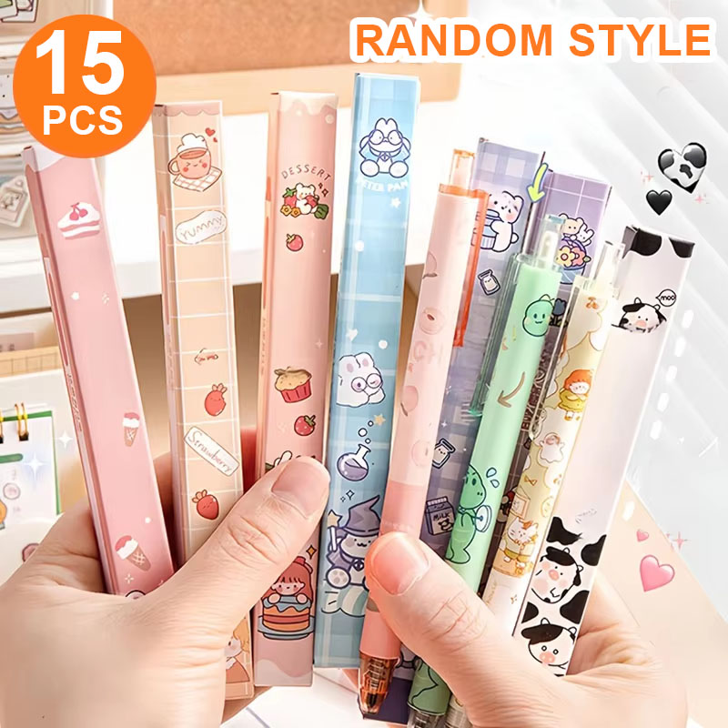 Stationery Supply Business - ปากกาเจลแบบเดี่ยว 15 ด้ามในกล่องสุ่ม เหมาะสำหรับนักเรียน, ใช้ในสำนักงาน, ธุรกิจ,