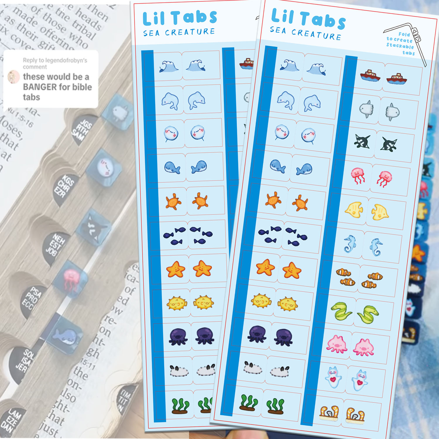 Memo Pad Sticky - สัตว์ทะเล Lil Tab สติกเกอร์แท็บ,สัตว์ทะเลน่ารัก Buddy Lil